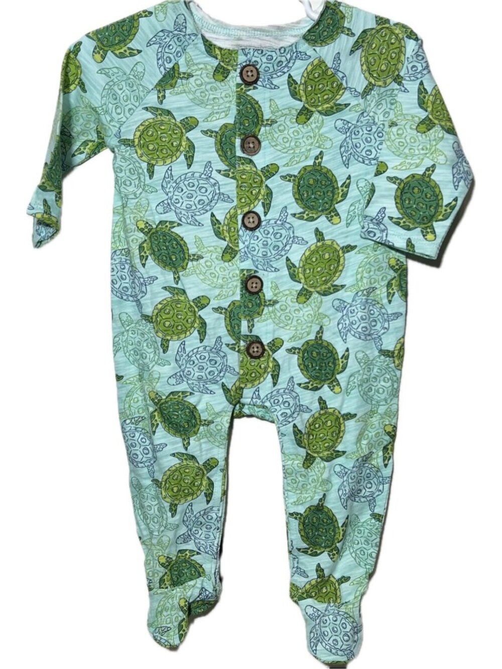 Mud Pie 3m 6m NWOT footed sleeper sea turtle green blue romper beach coastal